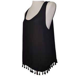 Ladies XXL 2XL Xhilaration Black Chiffon Tassel Scoop Tunic Tank Top Blouse